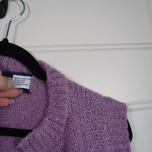 Vintage 80s LeRoy Cardigan Vest Medium Womens Purple Acrylic Open Front - Picture 4 of 4